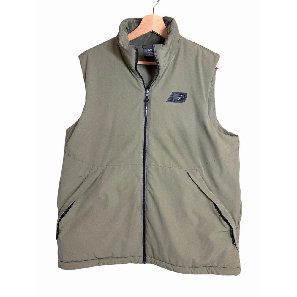 New Balance Mens Puffer Tech Vest Green Full Zip Water Resistant Size M